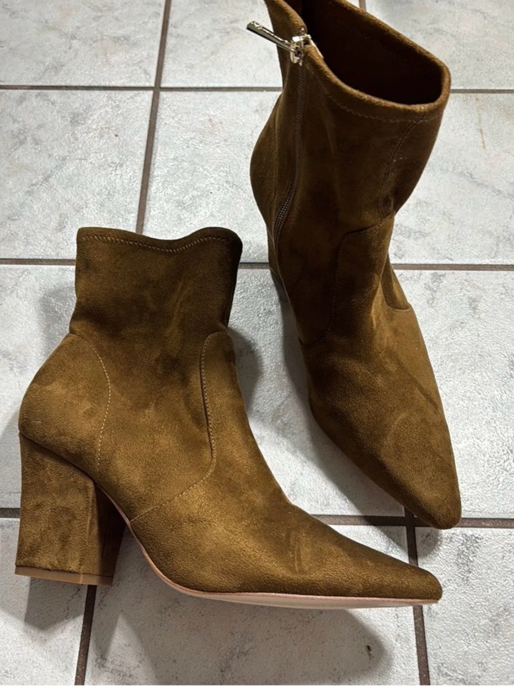Jessica Simpson Olive Brown Suede Pointed Toe Ankle Boots NWOT